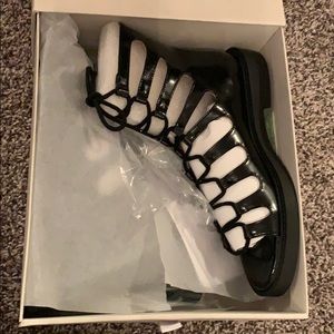 Black patent leather gladiator sandals